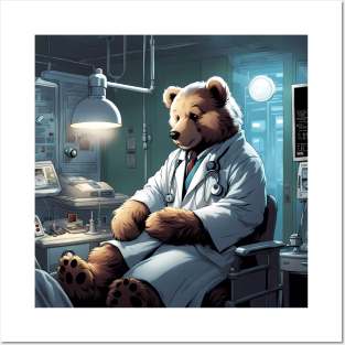 Teddy as a doctor on a hospital ward Posters and Art